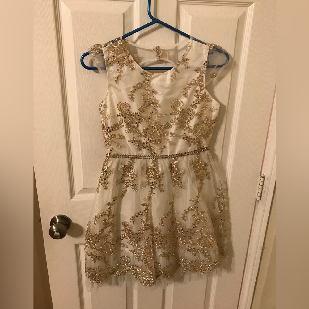 Rare Editions Girls Dress Size 14 White and Gold